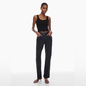 Re/done High-Rise Loose Long Cuffed Straight-Leg Jeans- Blacken Blue